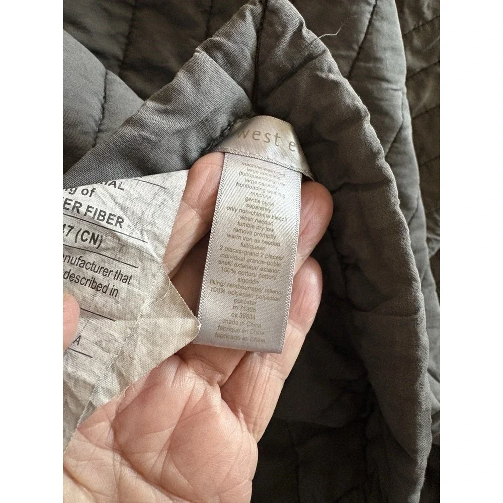 West Elm Channel Stitch queen quilt Dark Gray acid washed